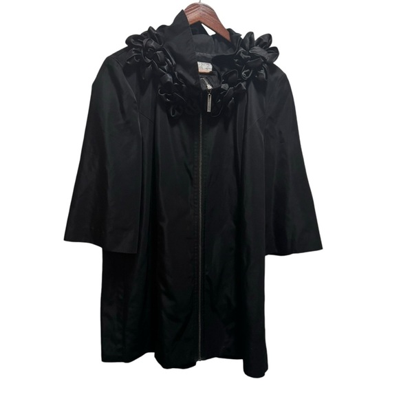 Kenzie Black Bell 3/4 Sleeve Full Zip Ruffle Floral Collar Size Large - Picture 1 of 12